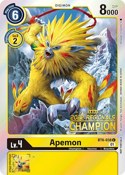 Apemon [BT6-038] (2022 Championship Online Regional) (Online Champion) [Double Diamond Promos] - Destination Retro