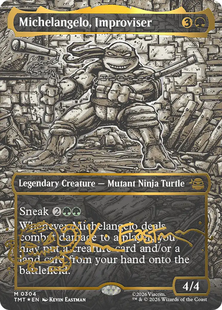 Michelangelo, Improviser (Borderless) (Gold-Stamped Signature) [Teenage Mutant Ninja Turtles] - Destination Retro