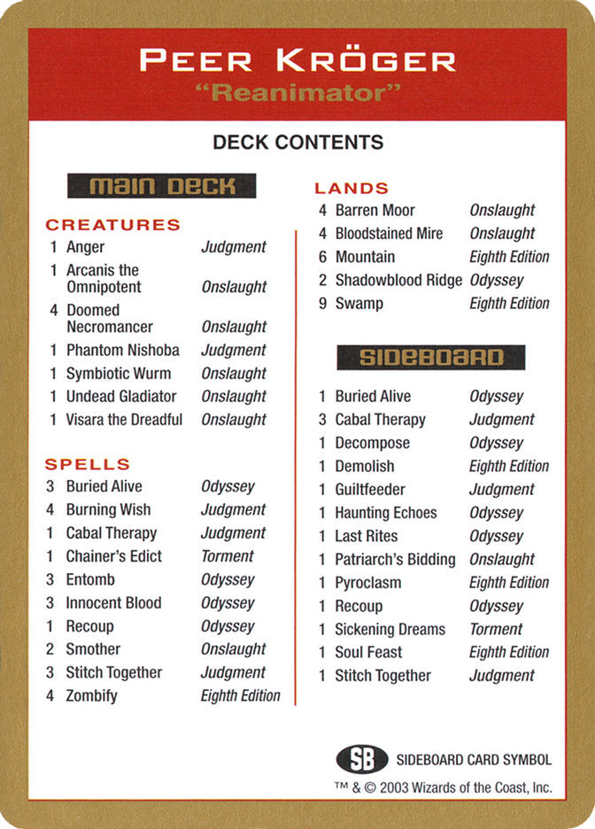 Peer Kroger Decklist [World Championship Decks 2003] - Destination Retro