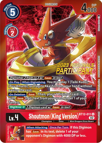 Shoutmon (King Version) [BT12-011] (2023 Regionals Participant) [Across Time Promos] - Destination Retro