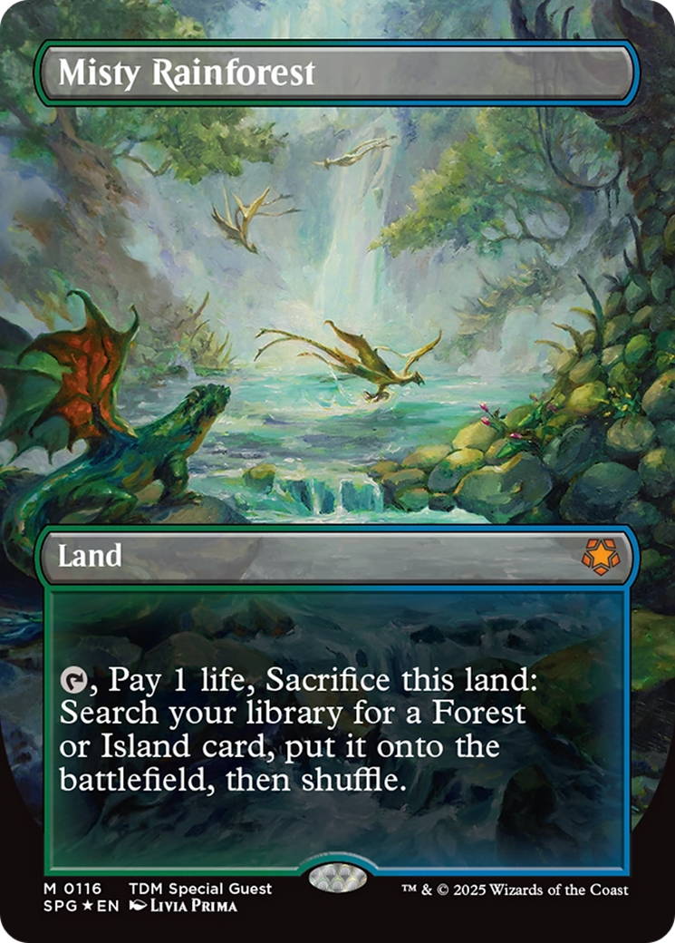Misty Rainforest (Borderless) (Dragonscale Foil) [Tarkir: Dragonstorm Special Guests] - Destination Retro