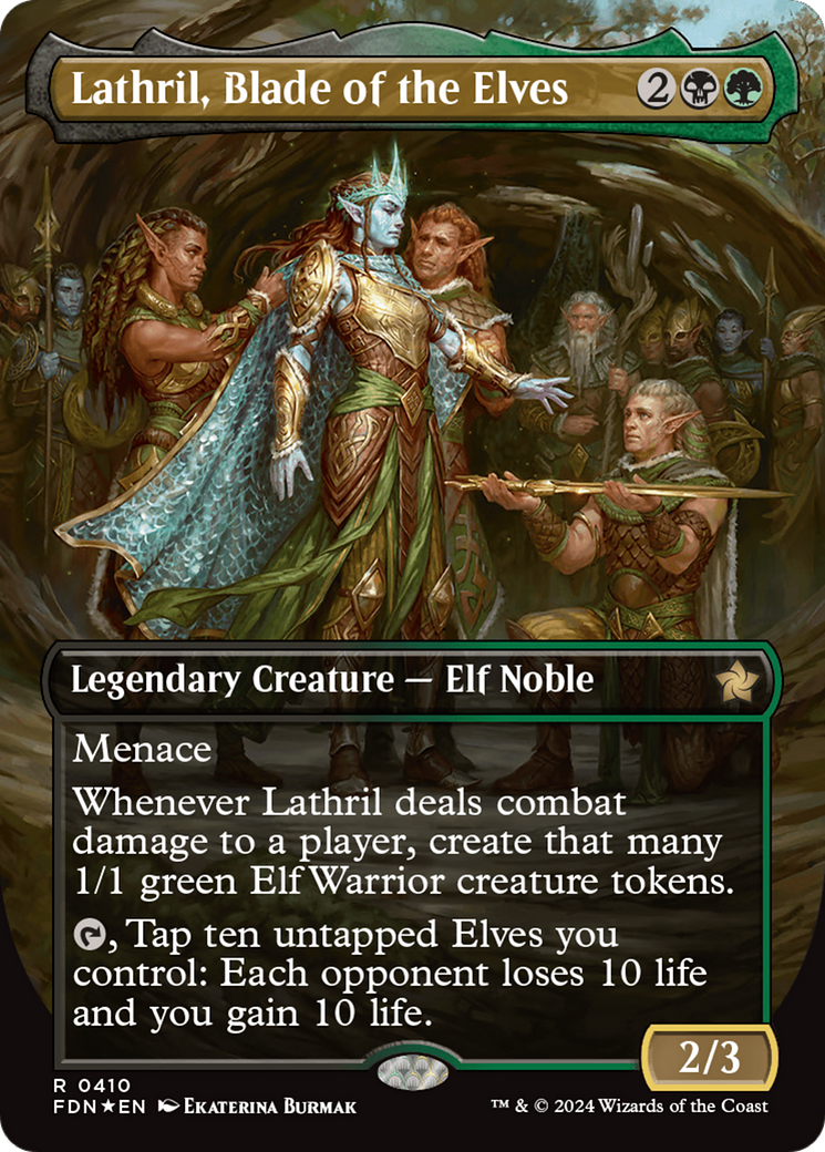 Lathril, Blade of the Elves (Borderless) (Mana Foil) [Foundations] - Destination Retro