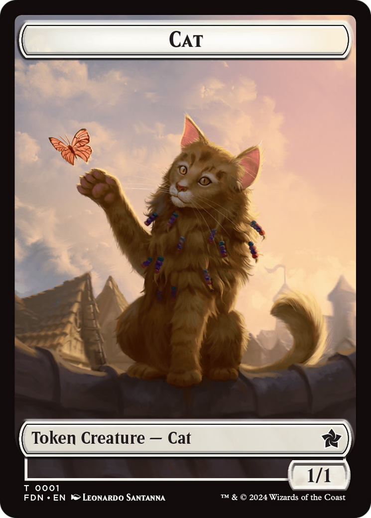 Elf Warrior // Cat (001) Doubled-Sided Token [Foundations Tokens] - Destination Retro