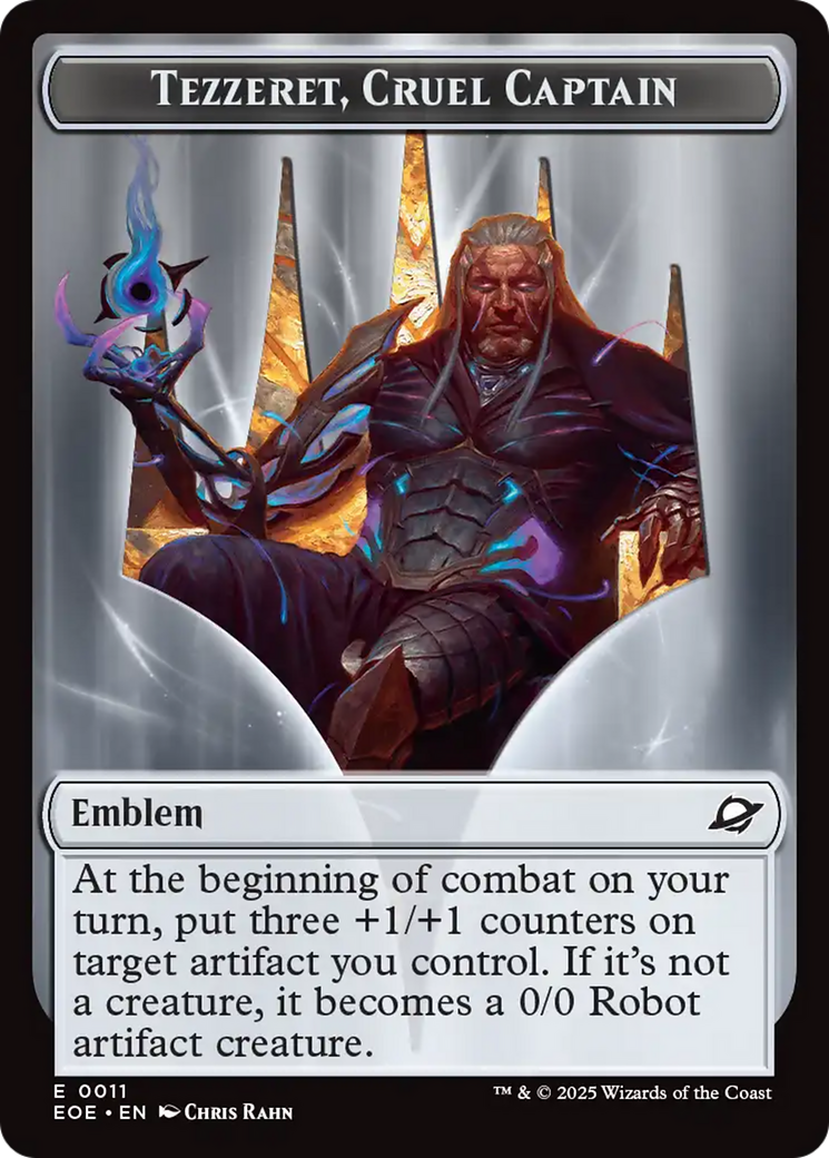 Robot // Emblem - Tezzeret, Cruel Captain Double-Sided Token [Edge of Eternities Tokens] - Destination Retro