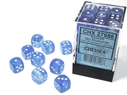 SUPPLIES - DICE - CHX 27986 - BOREALIS 36D6 SKY BLUE/WHITE 12MM - Destination Retro