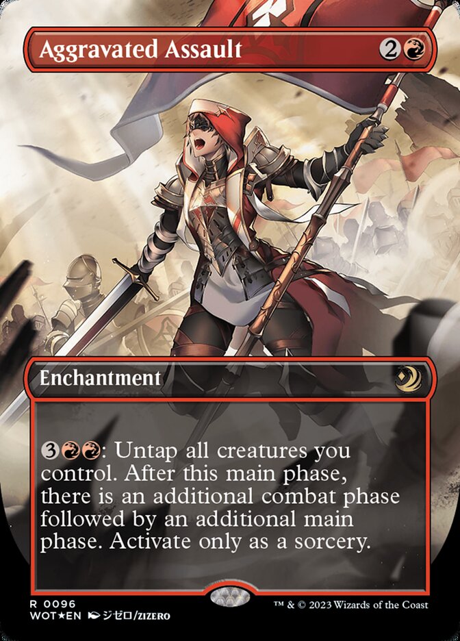Aggravated Assault (Anime Borderless) (Confetti Foil) [Wilds of Eldraine: Enchanting Tales] - Destination Retro