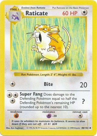 Raticate (40/102) [Base Set Shadowless Unlimited] - Destination Retro