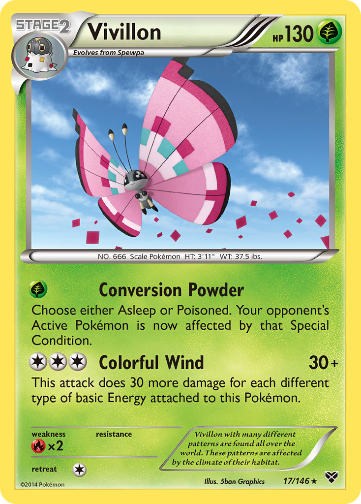Vivillon (17/146) (Meadow Form/Pink Wings) [XY: Base Set] - Destination Retro