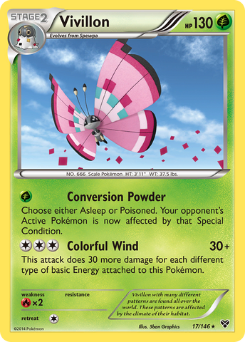 Vivillon (17/146) (Meadow Form/Pink Wings) [XY: Base Set] - Destination Retro