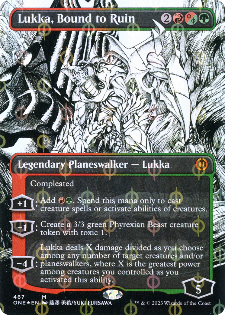Lukka, Bound to Ruin (Borderless Manga Step-and-Compleat Foil) [Phyrexia: All Will Be One] - Destination Retro