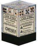 SUPPLIES - DICE - CHX 27802- MARBLE 36D6 IVORY/BLACK 12MM - Destination Retro