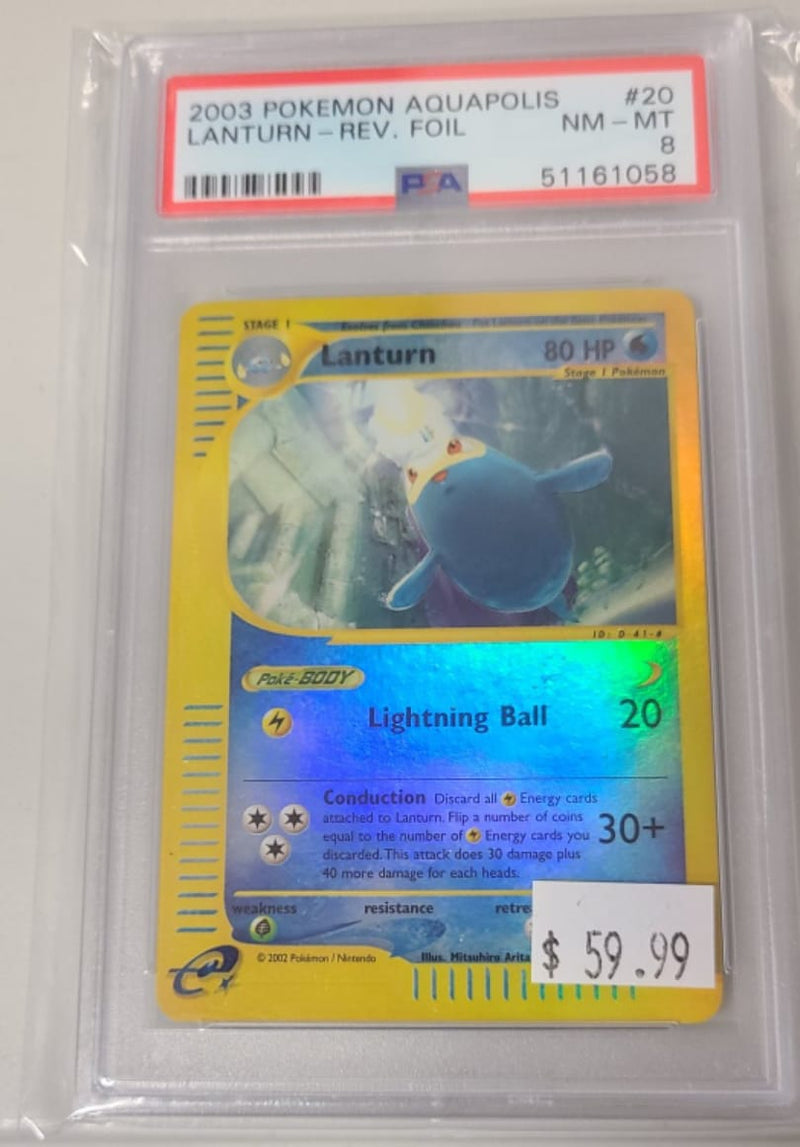PSA - NM-MT 8 - LANTURN-REV. FOIL - POKEMON AQUAPOLIS - Destination Retro