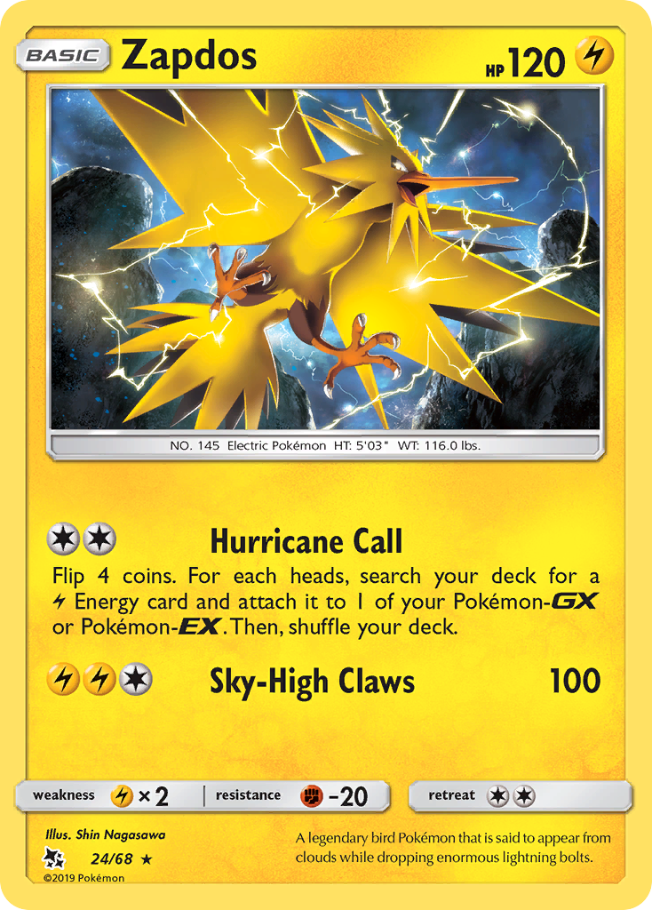 Zapdos (24/68) [Sun & Moon: Hidden Fates] - Destination Retro
