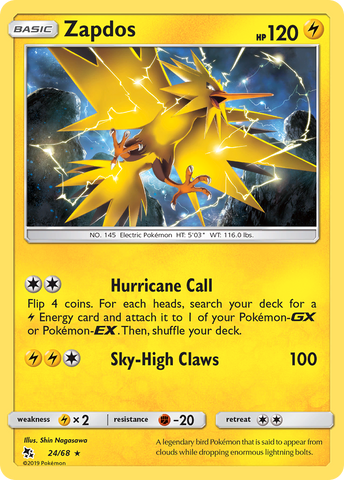Zapdos (24/68) [Sun & Moon: Hidden Fates] - Destination Retro