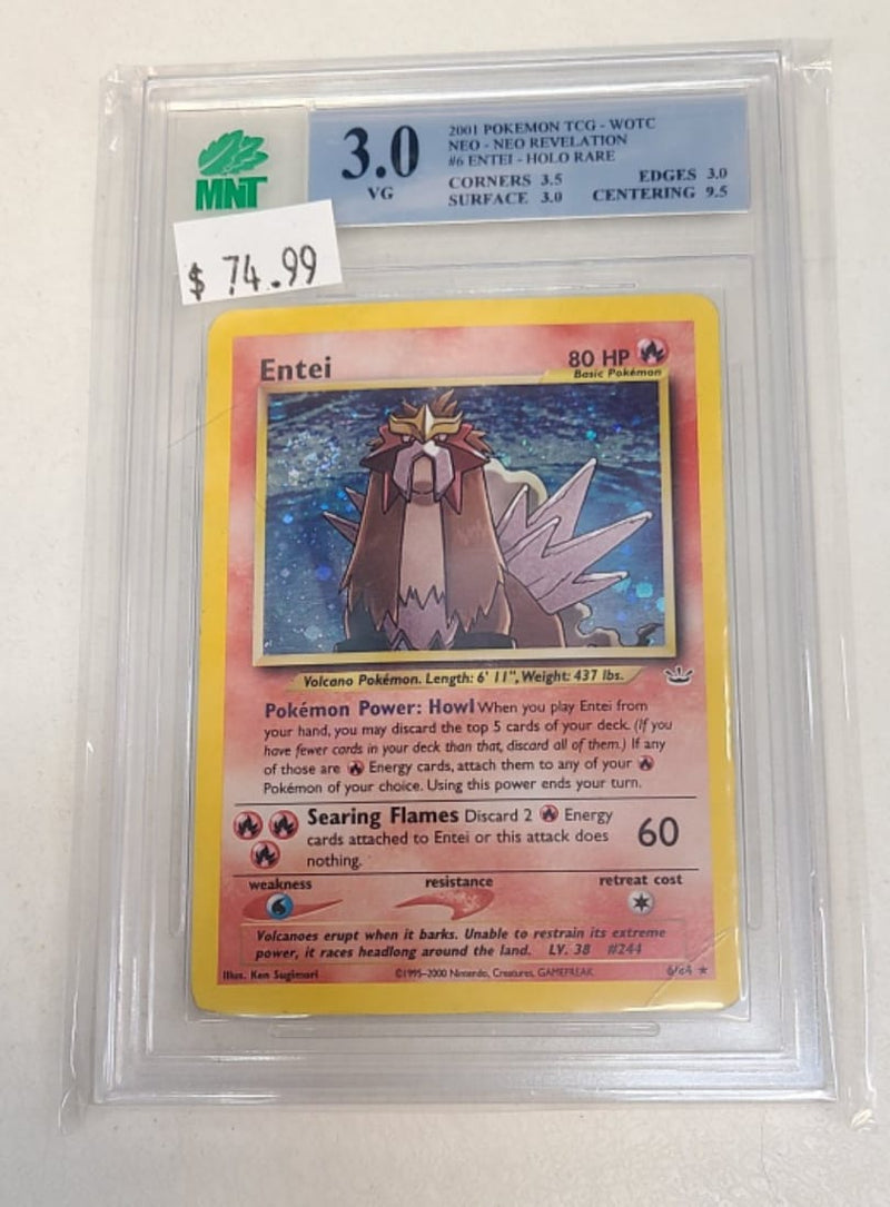 MNT - 3.0 - Entei - Holo Rare - Pokemon TCG WOTC Neo Series Neo Revelation - Destination Retro