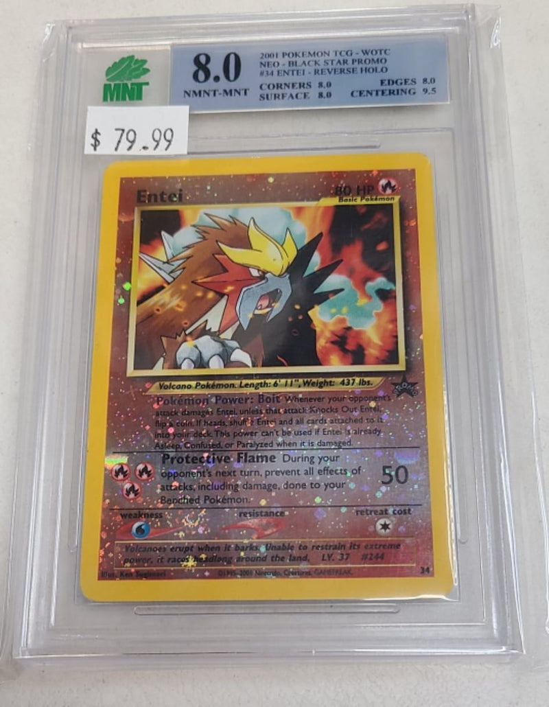 MNT - 8.0 - Entei - Reverse Holo - Pokemon TCG WOTC Neo Series Black Star Promo - Destination Retro