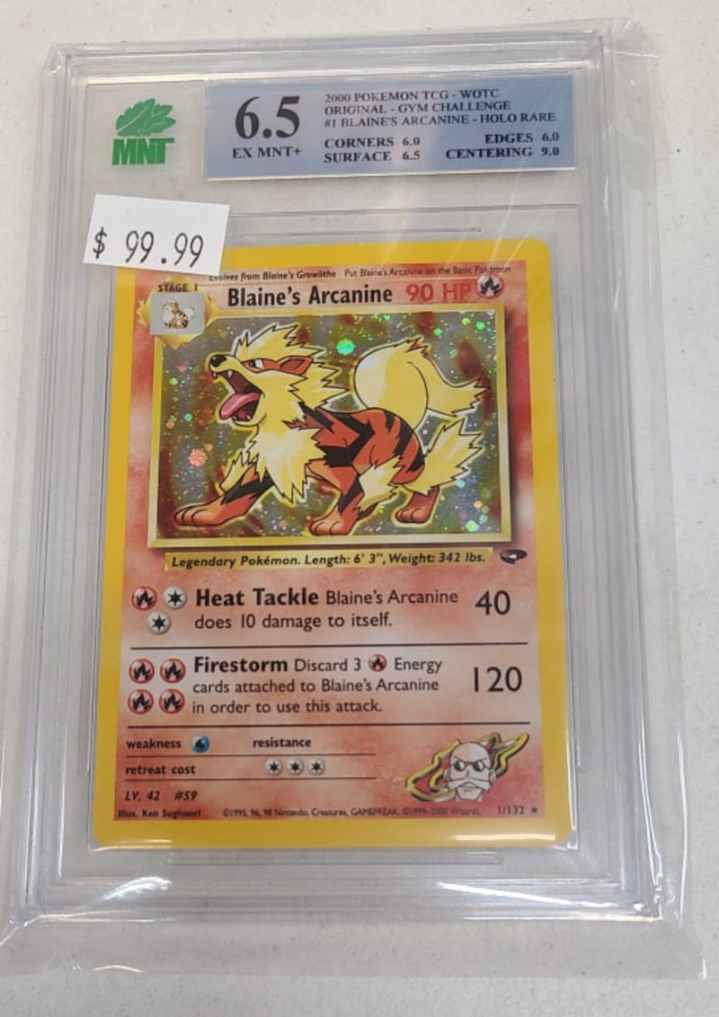 MNT - 6.5 -  Blaine's Arcanine - Holo Rare  - Pokemon TCG WOTC Original Series Gym Challenge - Destination Retro