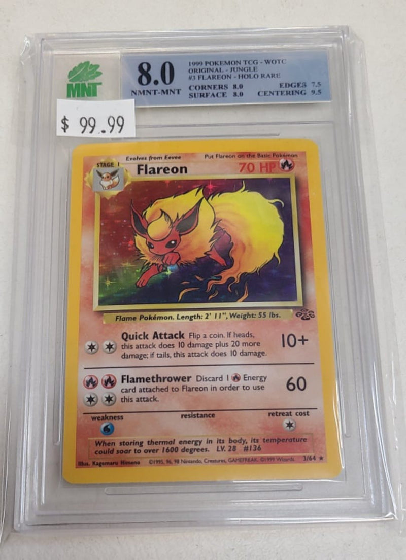 MNT - 8.0 - Flareon - Holo Rare - Pokemon TCG WOTC Original Series Jungle (Verification