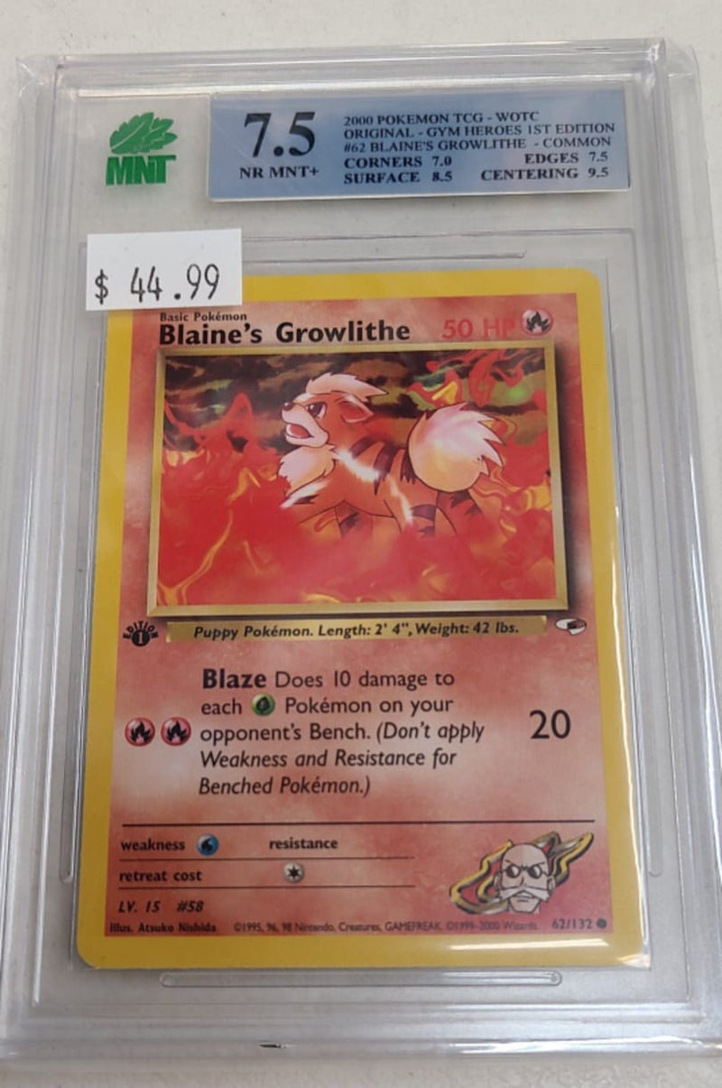 MNT - 7.5 -  Blaine's Growlithe - Common - Pokemon TCG WOTC Original Series Gym Heroes 1st Edition - Destination Retro