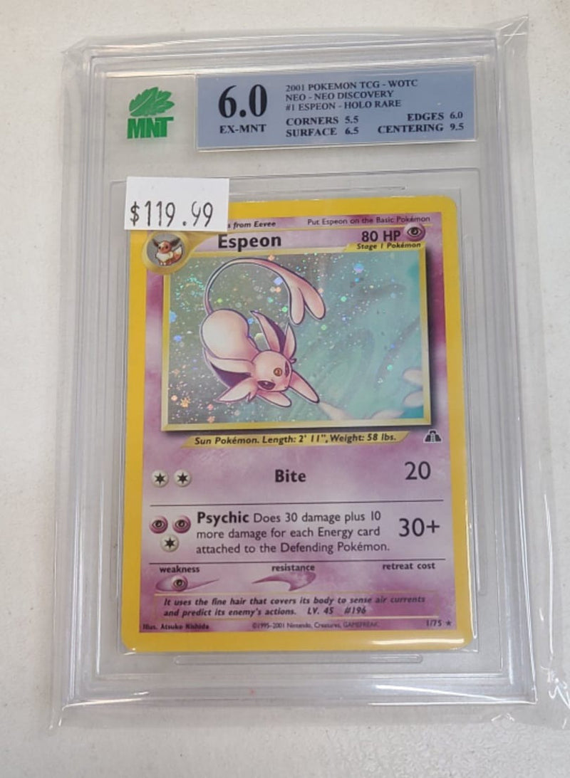 MNT - 6.0 - Espeon - Holo Rare - Pokemon TCG Neo Series Neo Discovery - Destination Retro