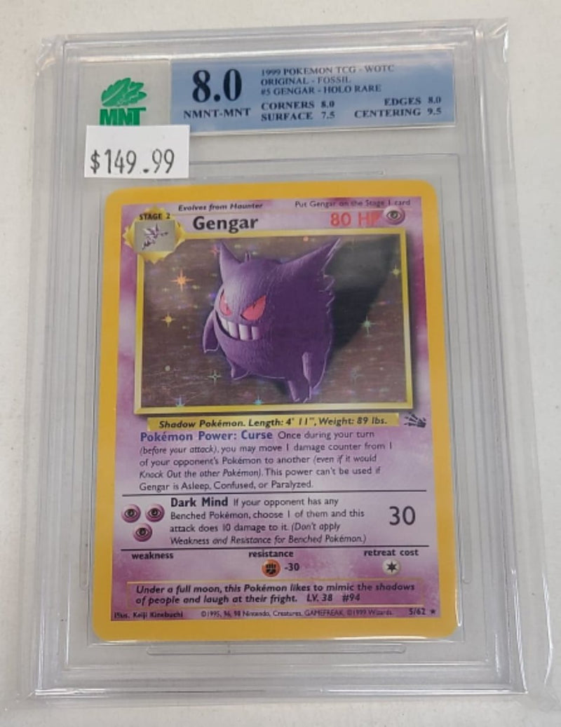 MNT - 8.0 - Gengar - Holo Rare - Pokemon TCG WOTC Original Series Fossil - Destination Retro