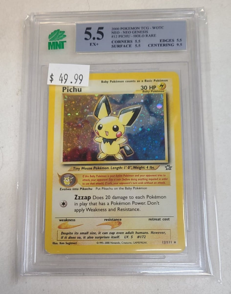 MNT - 5.5 - Pichu - Holo Rare - Pokemon TCG Neo Series Neo Genesis - Destination Retro