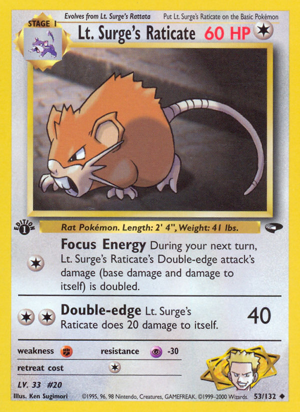 Lt. Surge's Raticate (53/132) [Gym Challenge 1st Edition] - Destination Retro