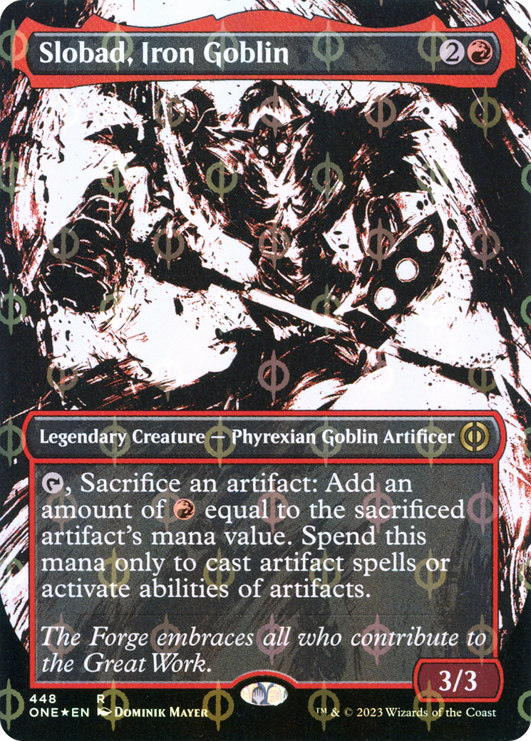 Slobad, Iron Goblin (Borderless Ichor Step-and-Compleat Foil) [Phyrexia: All Will Be One] - Destination Retro