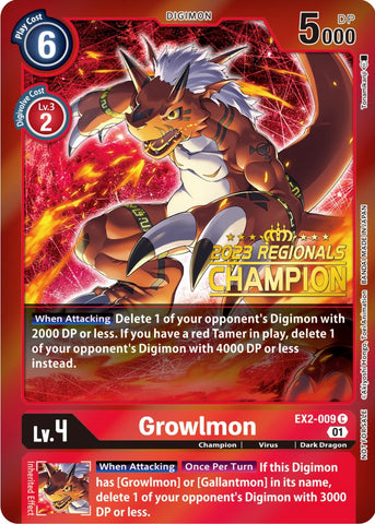 Growlmon [EX2-009] (2023 Regionals Champion) [Digital Hazard Promos] - Destination Retro