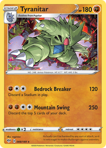 Tyranitar (88/189) [Sword & Shield: Darkness Ablaze] - Destination Retro