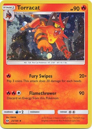 Torracat (25/149) (Cosmos Holo) [Sun & Moon: Base Set] - Destination Retro