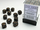 SUPPLIES - DICE - CHX 25828- OPAQUE 36D6 BLACK/GOLD 12MM - Destination Retro