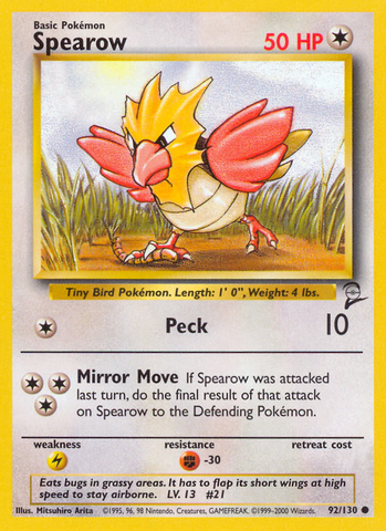 Spearow (92/130) [Base Set 2] - Destination Retro