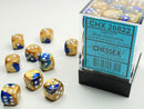 SUPPLIES - DICE - CHX 26822- GEMINI 36D6 BLUE-GOLD/WHITE 12MM - Destination Retro