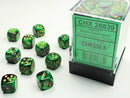 SUPPLIES - DICE - CHX 26839- GEMINI 36D6 BLACK-GREEN/GOLD 12MM - Destination Retro