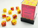SUPPLIES - DICE - CHX 26850- GEMINI 36D6 RED-YELLOW/SILVER 12MM - Destination Retro