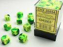 SUPPLIES - DICE - CHX 26854- GEMINI 36D6 GREEN-YELLOW/SILVER 12MM - Destination Retro