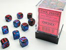 SUPPLIES - DICE - CHX 26858- GEMINI 36D6 BLACK-STARLIGHT/RED 12MM - Destination Retro