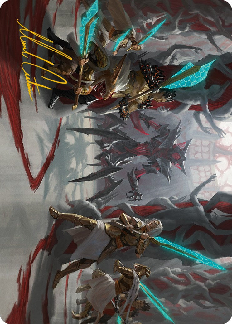 Goldwardens' Gambit Art Card (Gold-Stamped Signature) [Phyrexia: All Will Be One Art Series] - Destination Retro