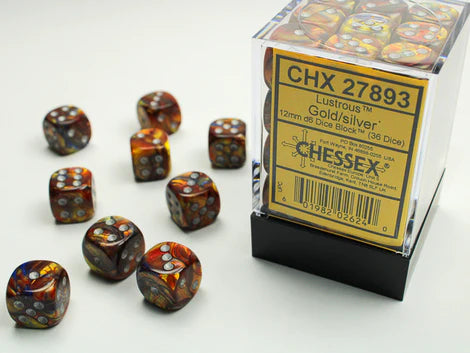 SUPPLIES - DICE - CHX 27893- LUSTROUS 36D6 GOLD/SILVER 12MM - Destination Retro
