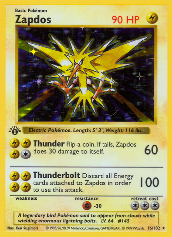 Zapdos (16/102) [Base Set 1st Edition] - Destination Retro