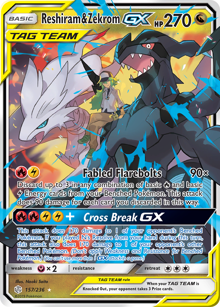 Reshiram & Zekrom GX (157/236) [Sun & Moon: Cosmic Eclipse] - Destination Retro