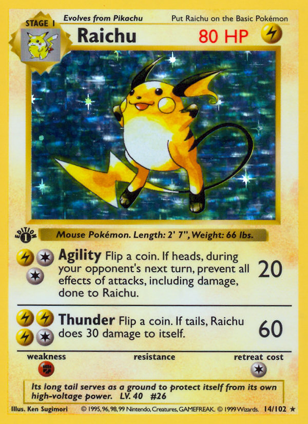 Raichu (14/102) [Base Set 1st Edition] - Destination Retro