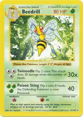 Beedrill (17/102) [Base Set Shadowless Unlimited] - Destination Retro