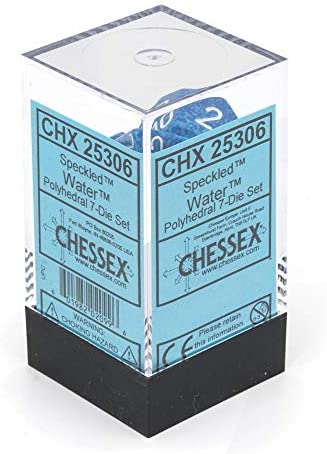 SUPPLIES - DICE - CHX 25306- SPECKLED WATER 7-DIE SET - Destination Retro