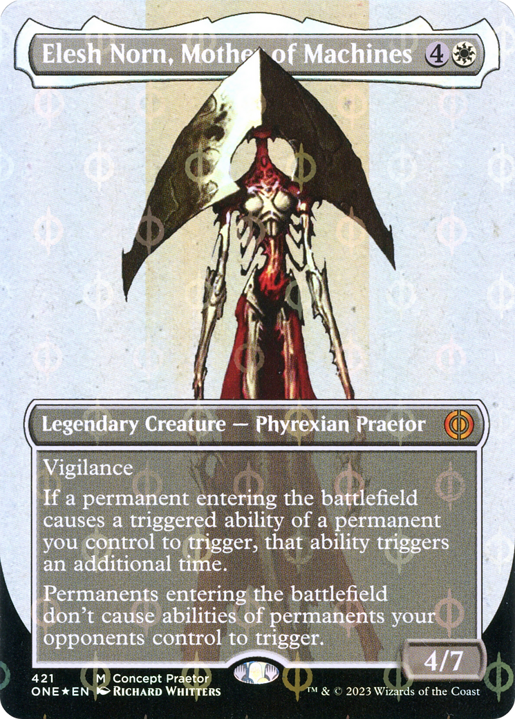 Elesh Norn, Mother of Machines (Borderless Concept Praetors Step-and-Compleat Foil) [Phyrexia: All Will Be One] - Destination Retro