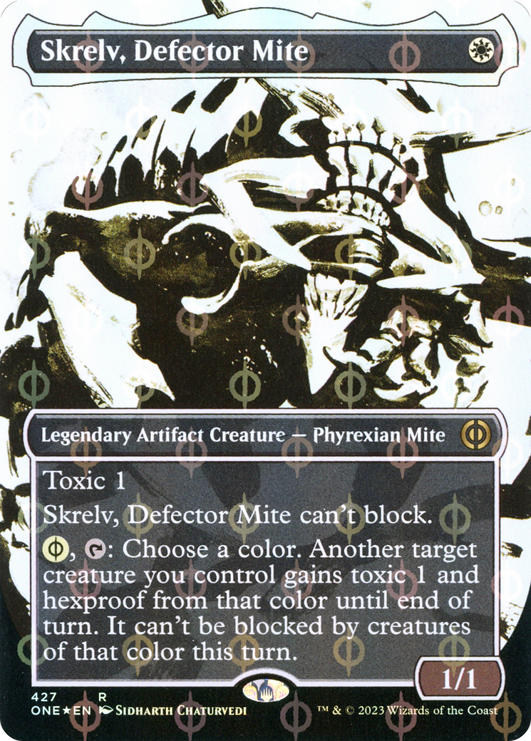 Skrelv, Defector Mite (Borderless Ichor Step-and-Compleat Foil) [Phyrexia: All Will Be One] - Destination Retro