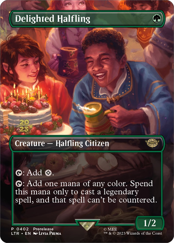 Delighted Halfling (402) [The Lord of the Rings: Tales of Middle-Earth Prerelease Promos] - Destination Retro