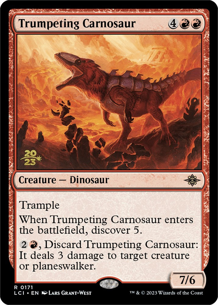 Trumpeting Carnosaur [The Lost Caverns of Ixalan Prerelease Cards] - Destination Retro