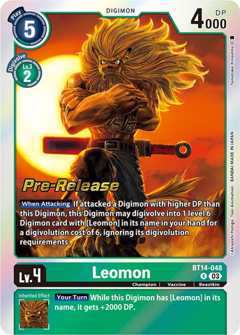 Leomon [BT14-048] [Blast Ace Pre-Release Cards] - Destination Retro